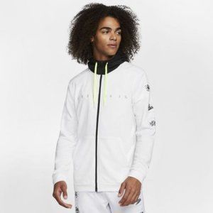 Nike Men's Dri-FIT Hyper Dry Fleece Full-Zip Hoodie | White/Black/Neon | Medium